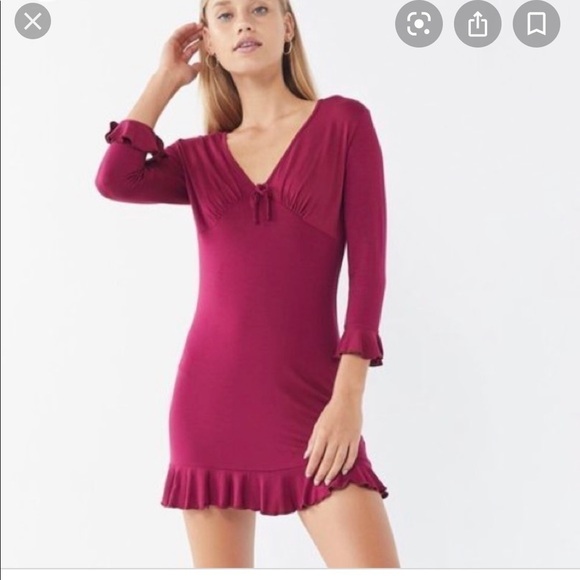 NWT URBAN OUTFITTERS WINE COLORED DRESS W RUFFLES - Picture 1 of 6